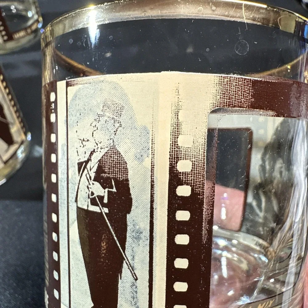 VTG HouzeArt Whiskey Glasses Silent Movie Roaring 20's Actors Barware Set Of 4